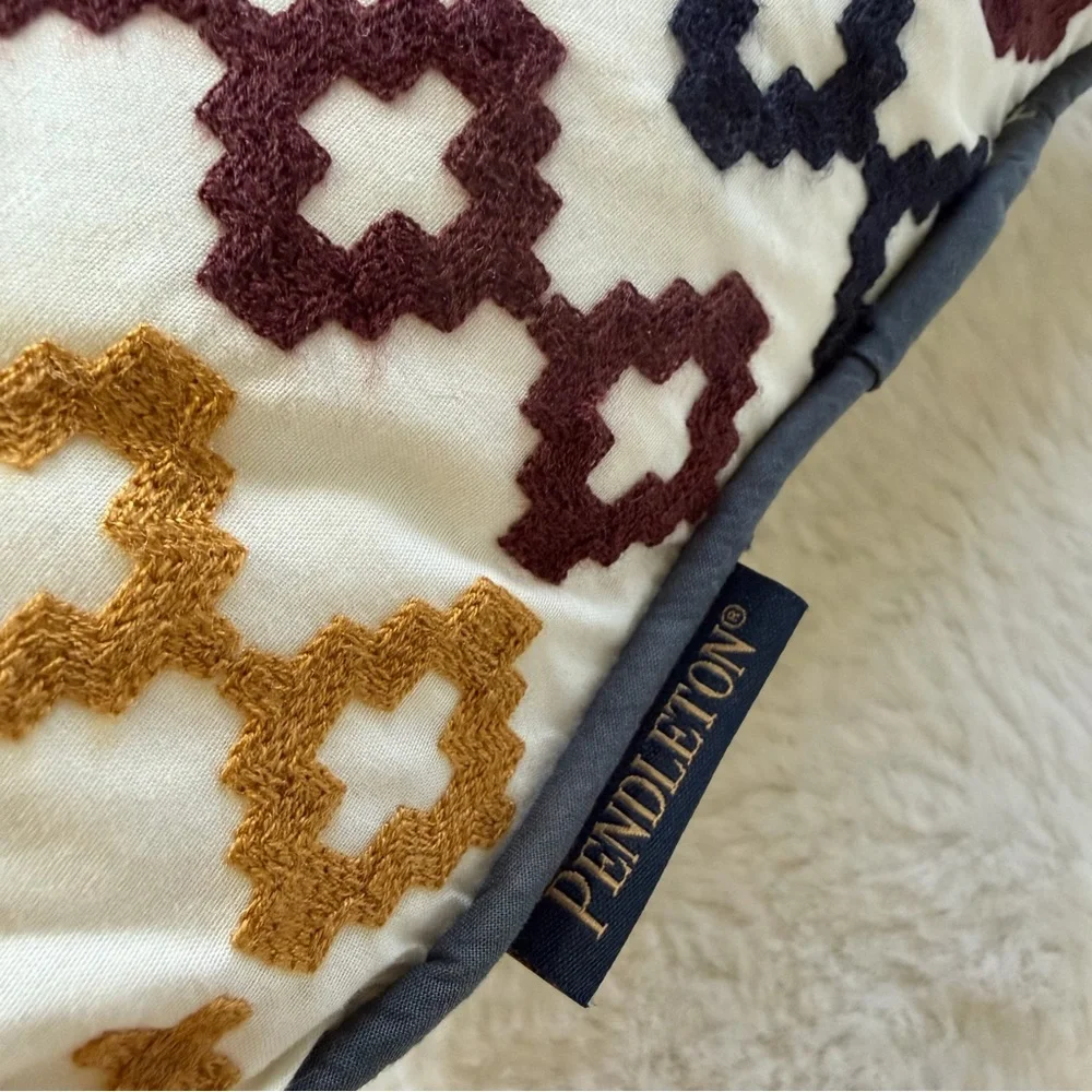 New Pendleton Cotton Lumbar Pillow 16”x12” Embroidered Geometric Southwestern